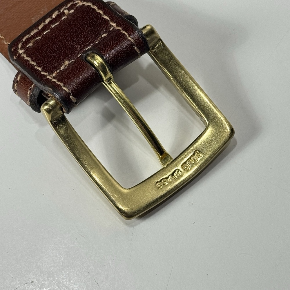 Trafalgar Green Striped Canvas Belt with Leather Tabs USA Mens 36 Brass Buckle - Picture 8 of 9